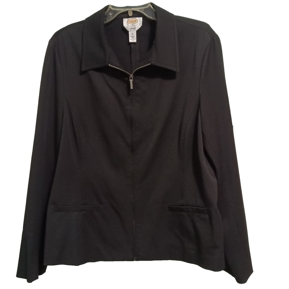 Talbots Womens Black Stretch Zip Blazer Pockets – Size 16
